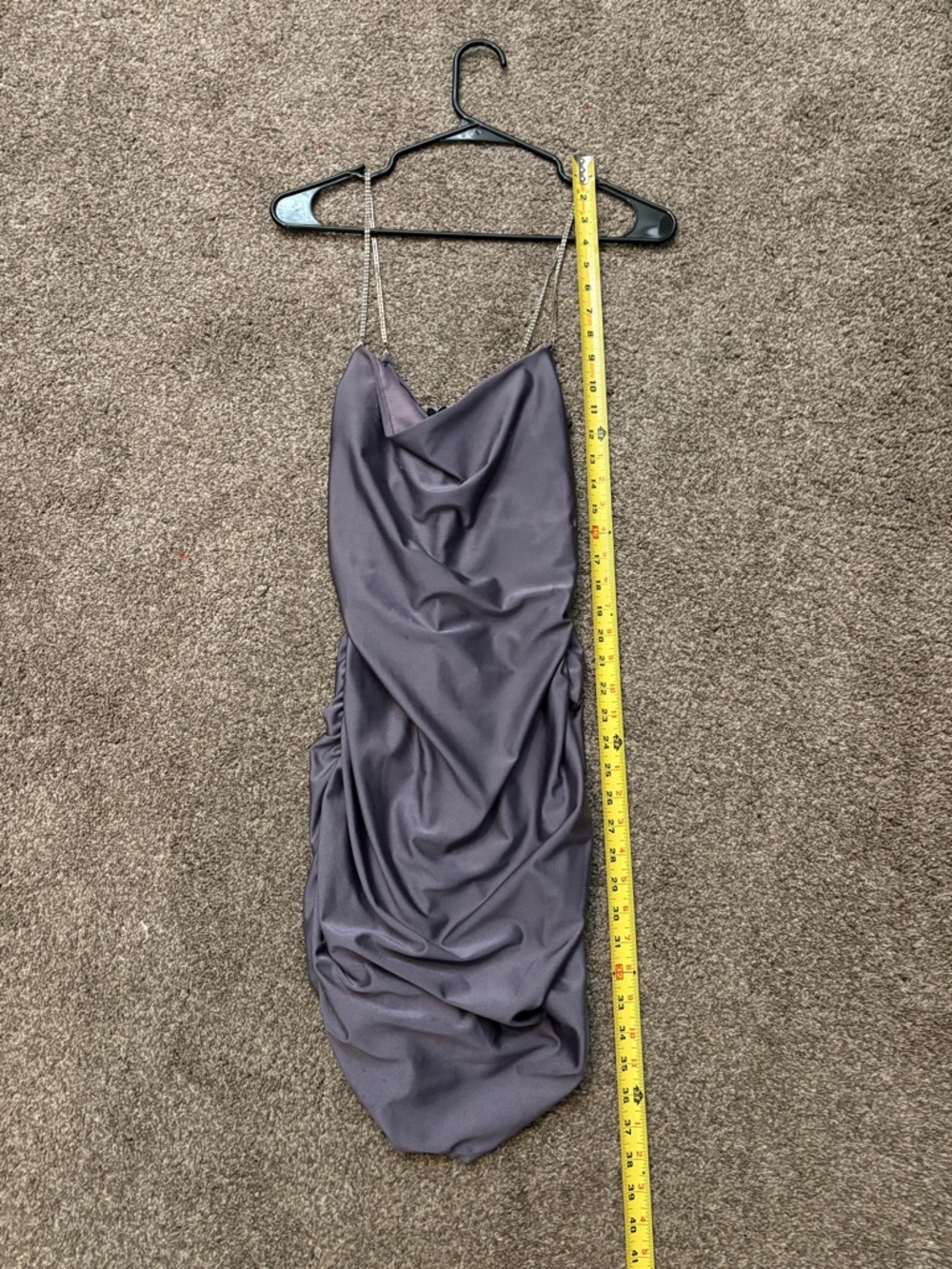 Satin Cowl Neck Slip Dress with Diamond Chain Straps - Lavender